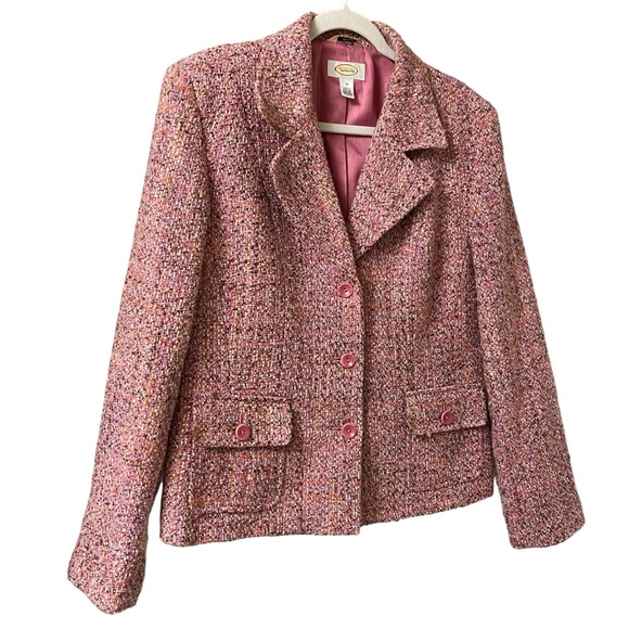 Vintage Talbots pink tweed wool blend Italian Fabric blazer jacket coat size 12 - Picture 3 of 11